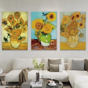 Set of 3 Van Gogh Sunflower Painting, Sunflowers Series Set by Van Gogh, Colorful Wall Decor Idea, Floral Home Decor, Gift Wall Art
