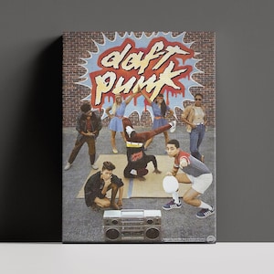 Daft Punk Vintage Poster Print, Electronic Music Legend Daft Punk Ready to Hang Canvas, Daft Punk in the Street Print, Musical Wall Decor