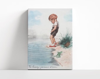 Impresión artística de niño orinando en el lago, póster impreso en lienzo Nunca bebas agua de George Redon, impresión decorativa para guardería, idea de decoración de pared
