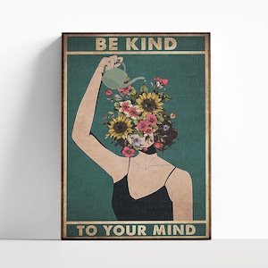Sii gentile con la tua mente, stampa artistica, decorazione da parete con poster vintage, sii gentile con la tua mente, stampa poster retrò, stampa poster dall'aspetto antico