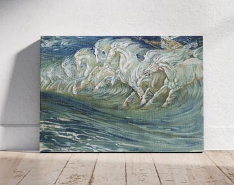 Neptune's Horses by Walter Crane, Neptune's Horses Canvas Print Poster, The Horses of Neptune Paint, Power of the Sea Wall Decor Idea
