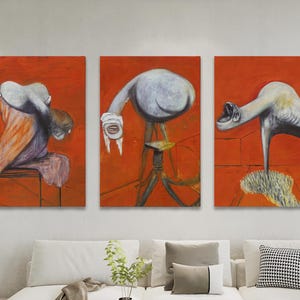 Three Studies for Figures at the Base of a Crucifixion, 3 Set Of Art, Francis Bacon Triptych, Bacon's Typical Abstract Art on Canvas Panel