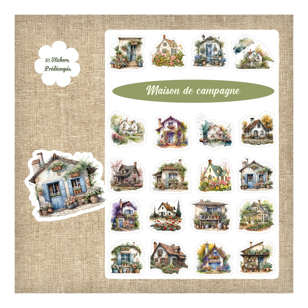 Sheet of 21 Country House Stickers – Cottage Garden Style – Vintage ...