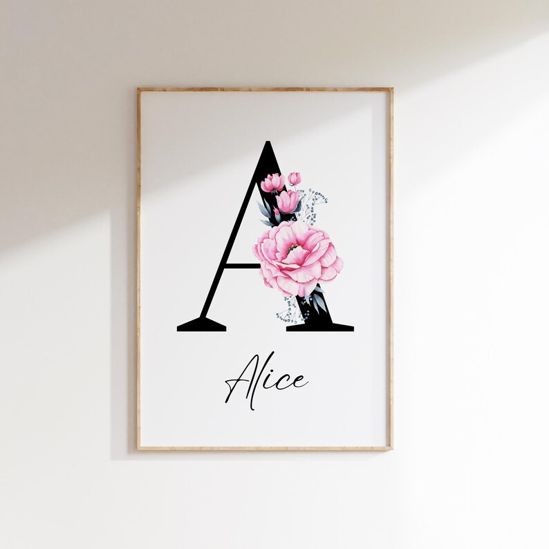 Floral Letter Initial Print: Personalized Nursery Decor (digital ...