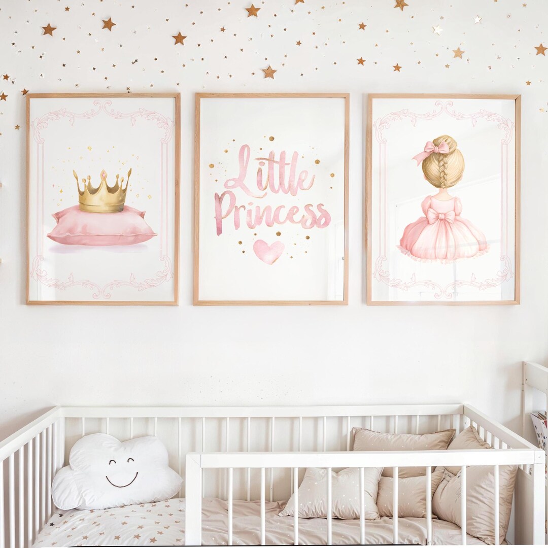Little Princess Nursery Wall Art Set | Pink Crown, Dress & Quote Prints ...