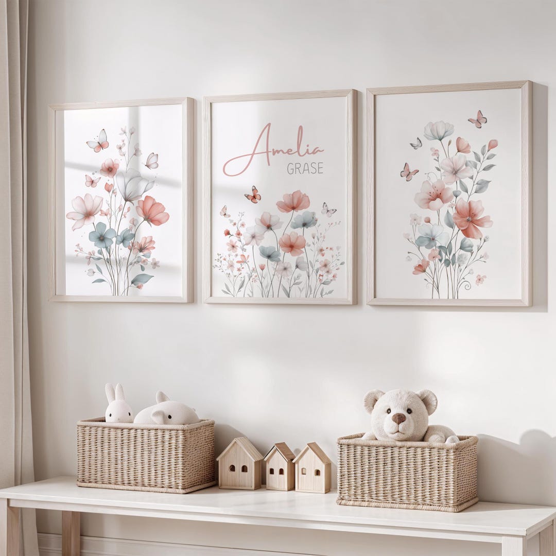 Custom Wildflower Prints Set: Boho Baby Girl Nursery Decor (digital ...