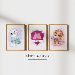 Juego de 3 pósteres personalizados de cachorrita – Tema de rescate rosa – Arte mural con nombre personalizado – Decoración infantil – Descarga digital para habitación de niña