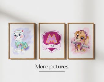 Personalized Puppy Poster Set: Pink Nursery Decor (Digital Download)