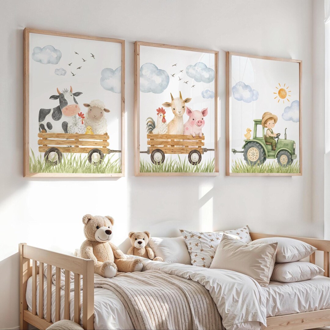 Farm Animal Nursery Wall Art Printable, 3 Piece Kids Room Decor ...