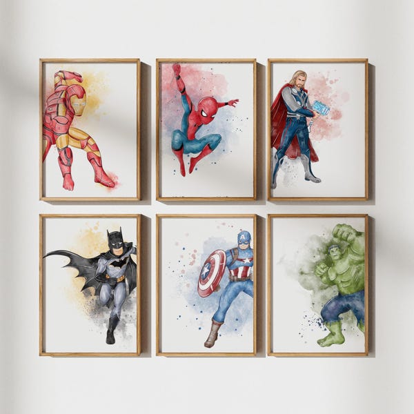 Watercolor Superhero Prints: Comic Book Style Wall Art (Digital Download)