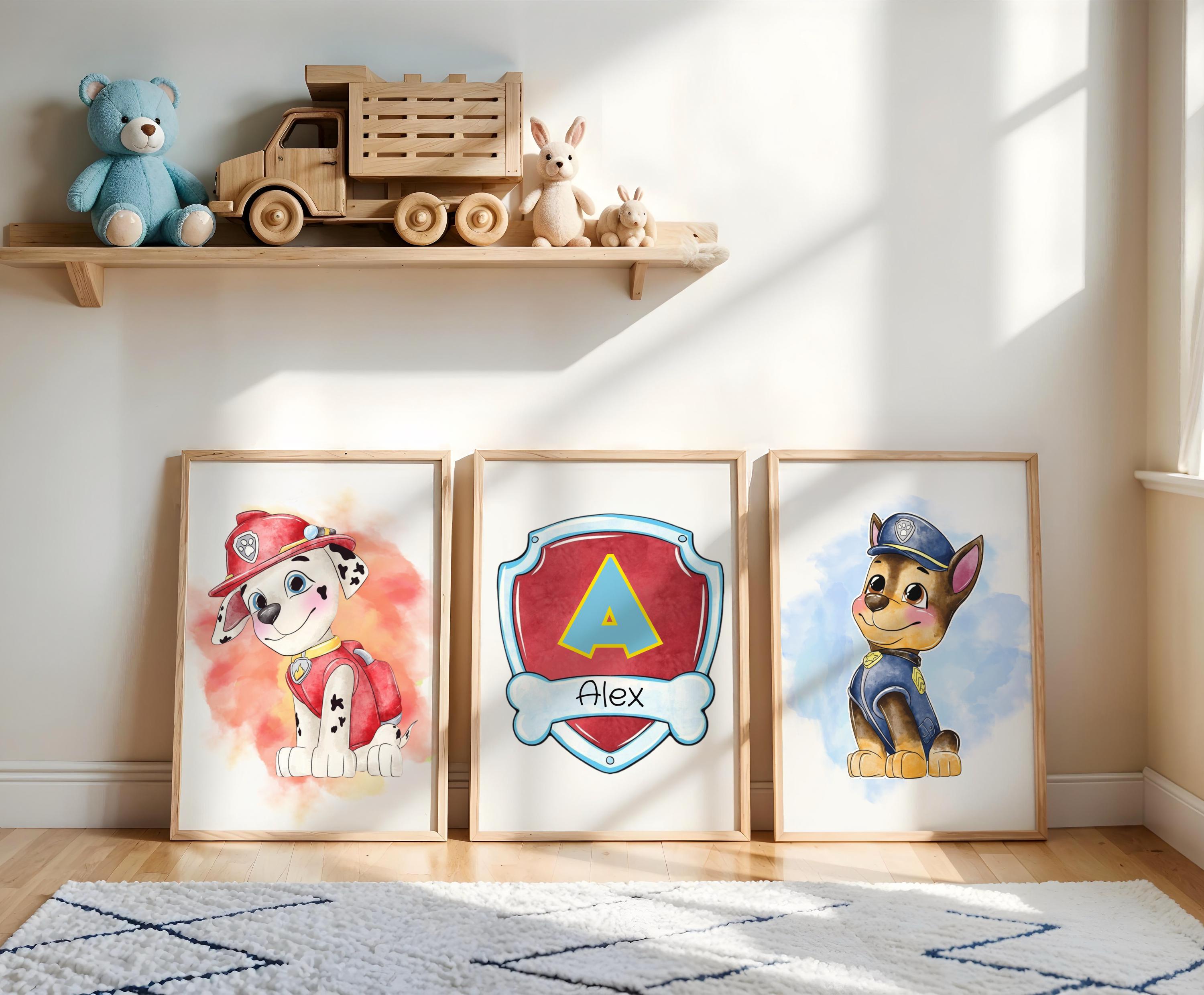 Personalized Paw Patrol Poster Set – Custom Name Wall Art for Kids Room ...