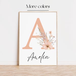 Custom Floral initial Wildflowers nursery Wall Art Print| Personalized name| Boho, Watercolor flower| Baby girl Nursery Decor| Name sign