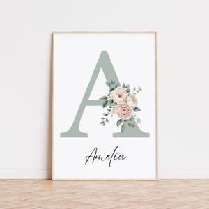 Custom Floral initial Wildflowers nursery Wall Art Print| Personalized name| Boho, Watercolor flower| Baby girl Nursery Decor| Name sign