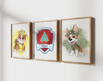Custom Puppy Rescue Team Wall Art – Personalized Kids Name Print Set – Choose Your Characters – Nursery Decor – Digital Download