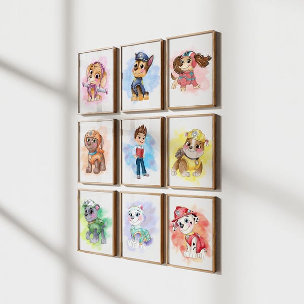 Watercolor Puppy Heroes Print Set: Cartoon Dog Nursery Decor (Digital Download)