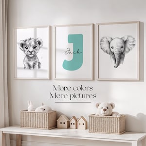 Personalized Safari Nursery Prints: Jungle Animals Wall Art (Set of 3, Digital Download