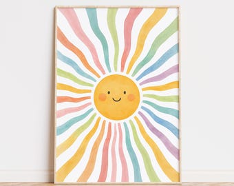 Boho Nursery Sun Print: Rainbow Playroom Decor (Digital Download)
