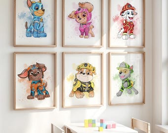 Watercolor Super Pups Print Set: Kids Room Rescue Dog Art (Digital Download)