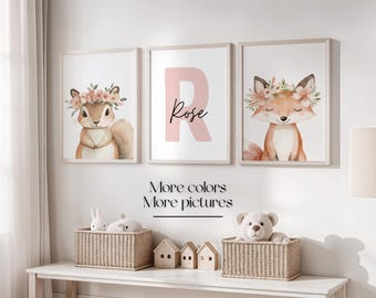 Forest Animals Nursery Prints: Personalized Baby Girl Decor (Digital Download)
