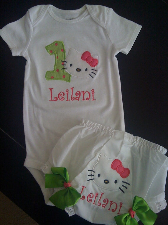 Custom Boutique Monogrammed hello Kitty 1st Birthday Personalized Bodysuit and bloomers Set for baby girl Il_570xn