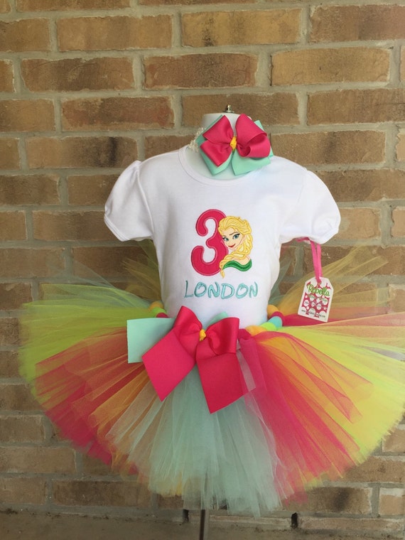 Frozen fever Custom Boutique monogrammed personalized Elsa tutu set hot pink ,aqua,yellow Il_570xn