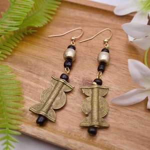 Brass and black dangle drop earrings