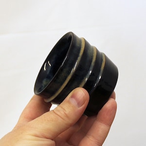 Handmade Ceramic Espressocup, Dark Geometrical Stepped Design With 70ml Capacity