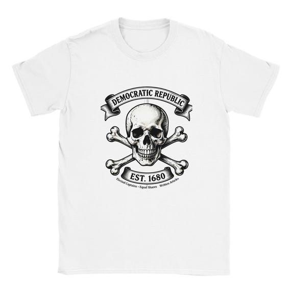 Jolly Roger Democratic Republic Vintage Pirate Skull Bones Museum Quality Engraving Political Gift Tee
