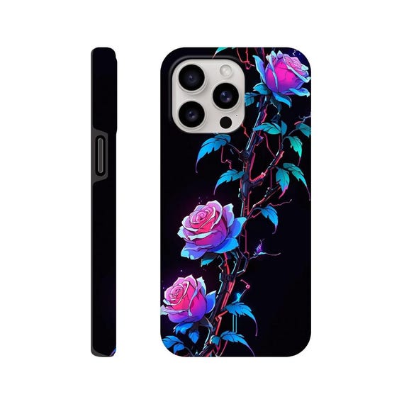 Modern Floral Case - Rose Vine Phone Case with Neon Circuit Patterns - Hybrid Design  Ultimate Protection - Stylish & Durable Cover