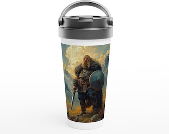 Viking in Wilderness Travel Mug - Norse Mythology Stainless Steel Coffee Cup