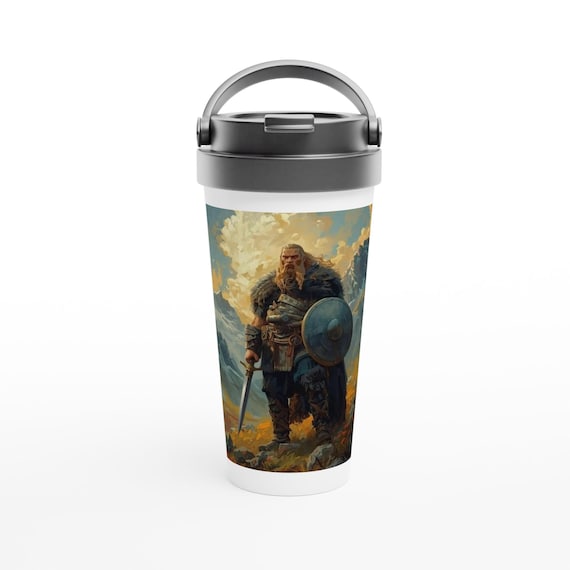 Viking in Wilderness Travel Mug - Norse Mythology Stainless Steel Coffee Cup