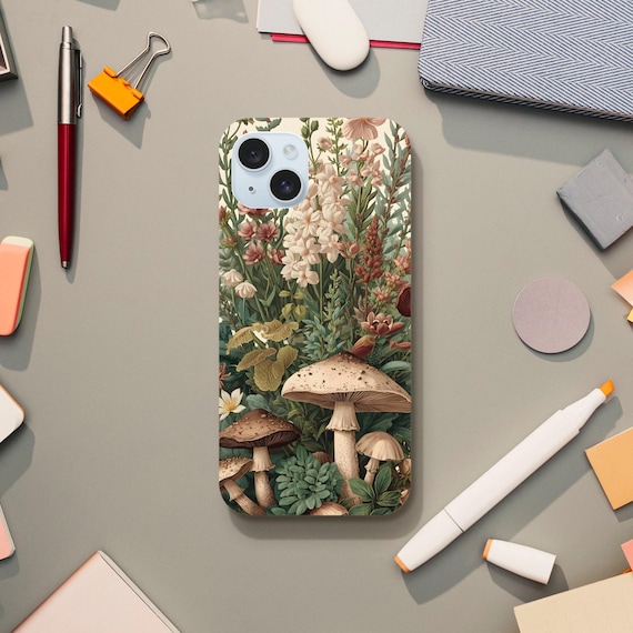 Victorian Botanical Phone Case - Wildflowers Mushrooms Design Elegant Nature Art Forest Green Sage Rose