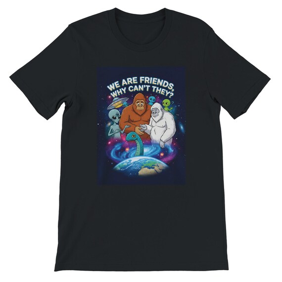 Cryptid & Alien Portrait Tee: Quirky Unisex Eco-Friendly Soft Shirt for Mythical Creature Lovers