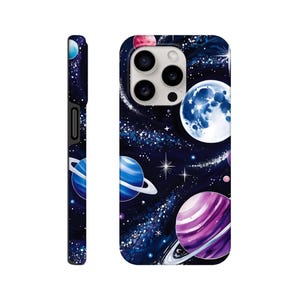 Whimsical Space iPhone Case: Astronaut & Planets Durable Dual-Layer Design