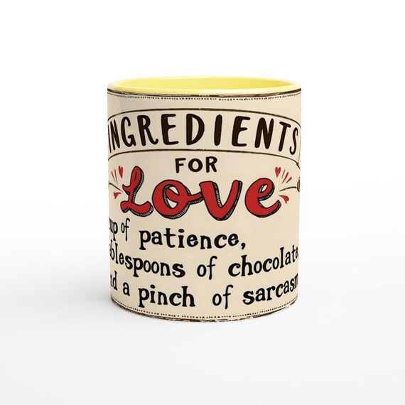 Love Ingredients  Mug - Ceramic Coffee Cup Gift for Her, Cute & Unique Romantic Mug, Perfect for Her