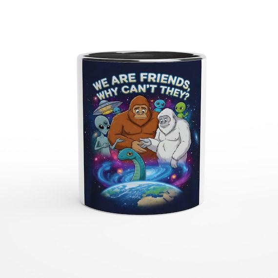 Whimsical Cryptid & Alien Space Mug: Friendly Bigfoot  Grey Portrait - Unique Ceramic Gift