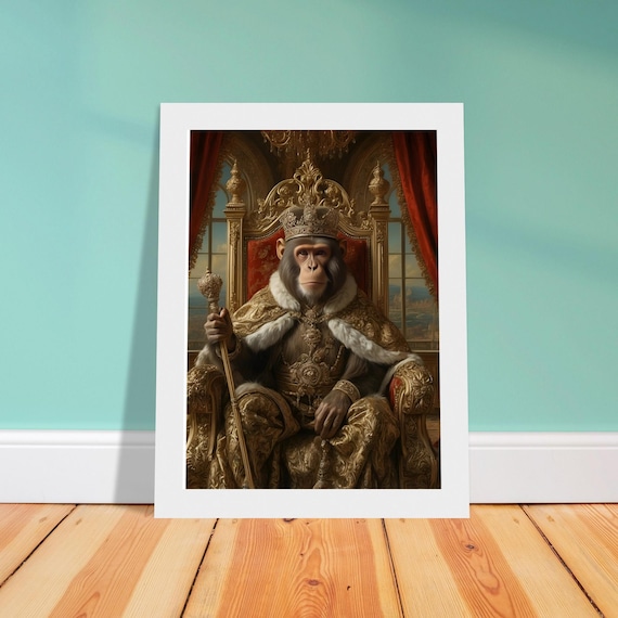 Regal Monkey Framed Poster - Majestic Art for Home Decor - Luxurious Royal Attire & Throne Room