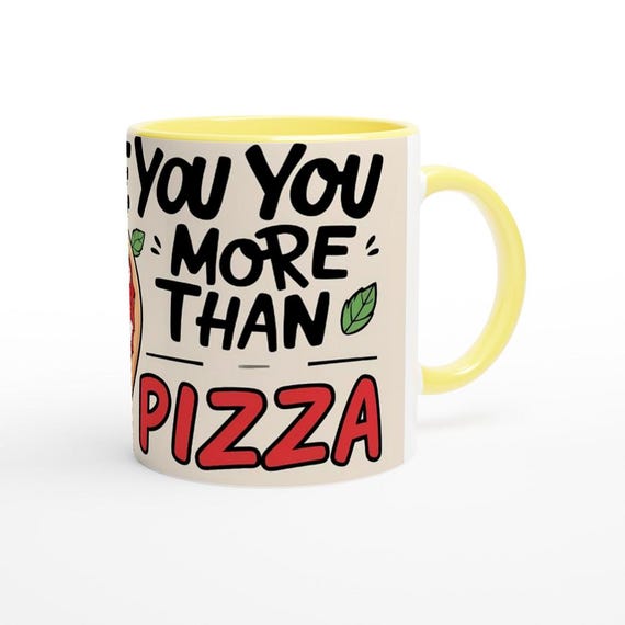 couples gift idea I Love You More Than Pizza Mug - Funny Ceramic Gift for Food Lovers Present