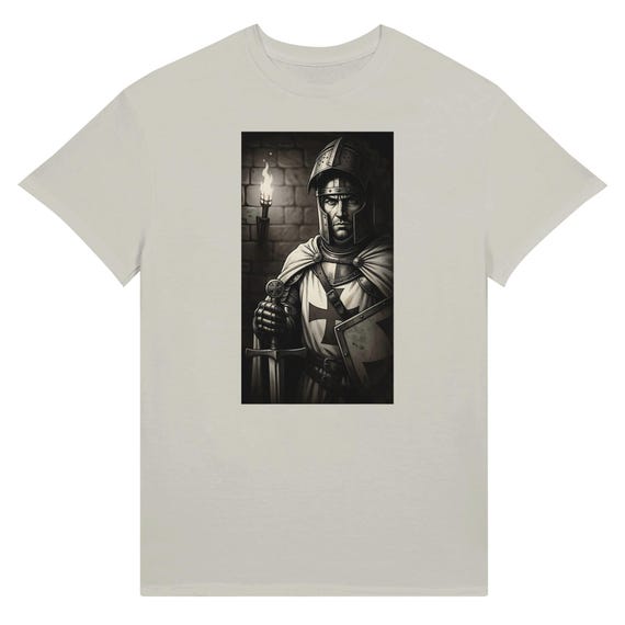 Templar Knight Medieval Crusader Warrior Graphic T-Shirt Unisex Heavyweight Cotton Historical Gift Tee