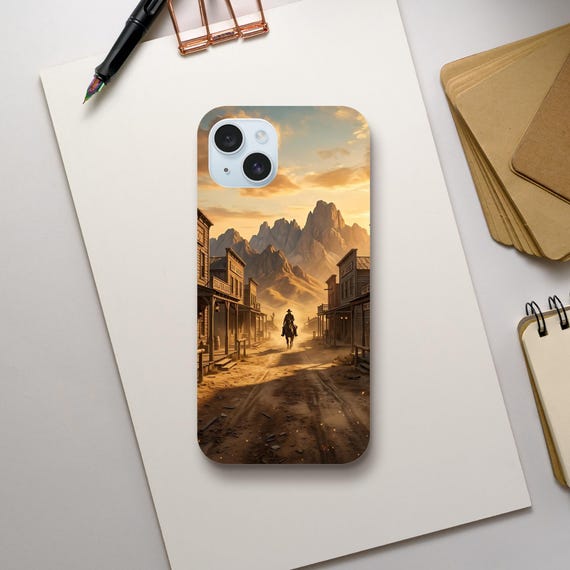 Wild West Cowboy Phone Case | Rustic Desert Frontier Art Dual Layer Protective Cover | Gift for Western Fan