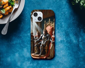 Funda para teléfono con arte medieval de monos: Pintura al óleo de caballeros y damas con diseño animal vintage