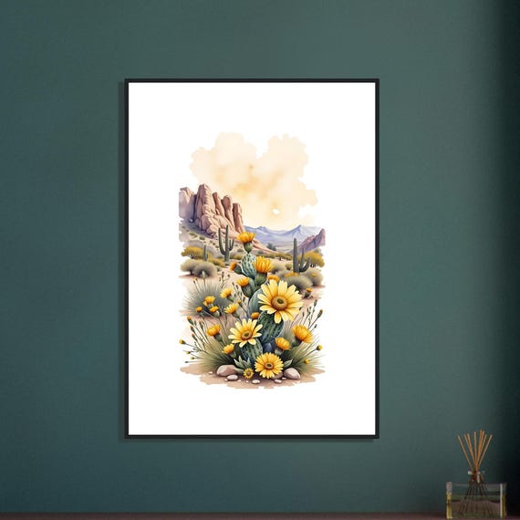 Southwestern Desert Wildflower Botanical Illustration: Framed Cactus Art Print for Home Decor