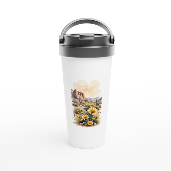Southwest Desert Bloom Travel Mug: Prickly Pear & Wildflower Botanical Art for Nature Lovers