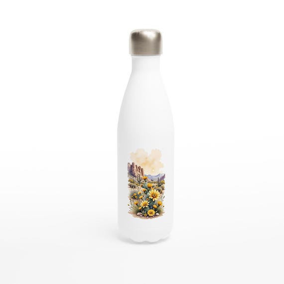 Desert Wildflower Bloom Stainless Steel Water Bottle - Southwestern Floral 17oz Flask for Outdoor Enthusiasts