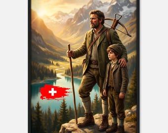 William Tell Framed Poster, Swiss Folklore Wall Art, Historical Heritage Print (Ready to Hang)