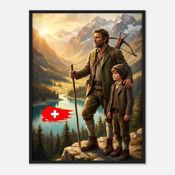 William Tell Framed Poster, Swiss Folklore Wall Art, Historical Heritage Print (Ready to Hang)