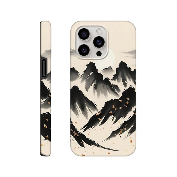 Oriental Art Case - Black & White Sumi-e Mountain Range Phone Case - Durable Tough Ink Wash Design for Art Lovers