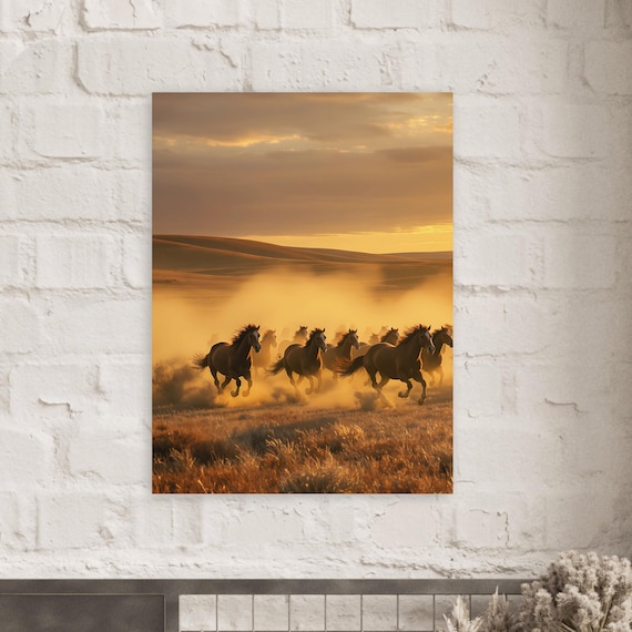 American Frontier Mustangs Running Free Across Open Plains Poster | Western Wildlife Art, Horse Wall Decor