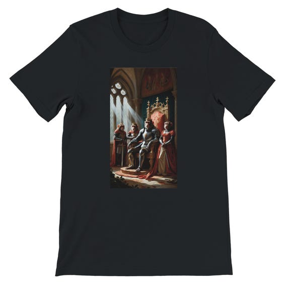 Medieval Monkeys T-Shirt - Realistic Oil Painting Knights & Ladies - Unique Vintage Art Tee