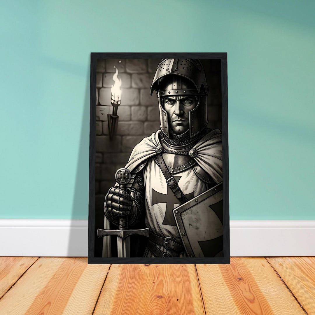 Templar Knight Framed Print – Medieval Warrior Poster, Pine Wood Wall ...